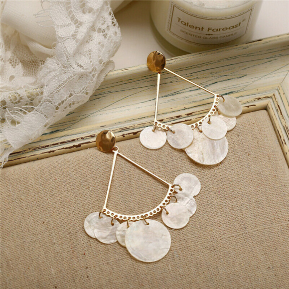 Handmade Shell  Boho Dangle earrings - Picture 2 of 4